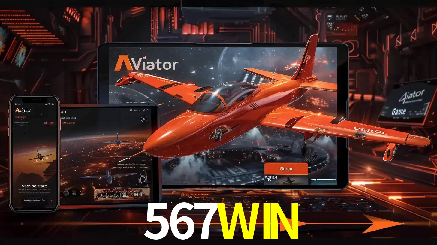 Apresentação tecnológica do jogo Aviator com um avião saindo da tela de um tablet, demonstrando a experiência imersiva em múltiplos dispositivos no 567WIN.