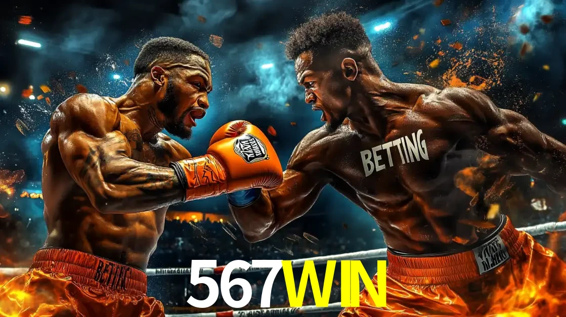 Dois boxeadores em uma luta intensa e explosiva, representando a adrenalina e as oportunidades de apostas em esportes de combate disponíveis na plataforma 567WIN.