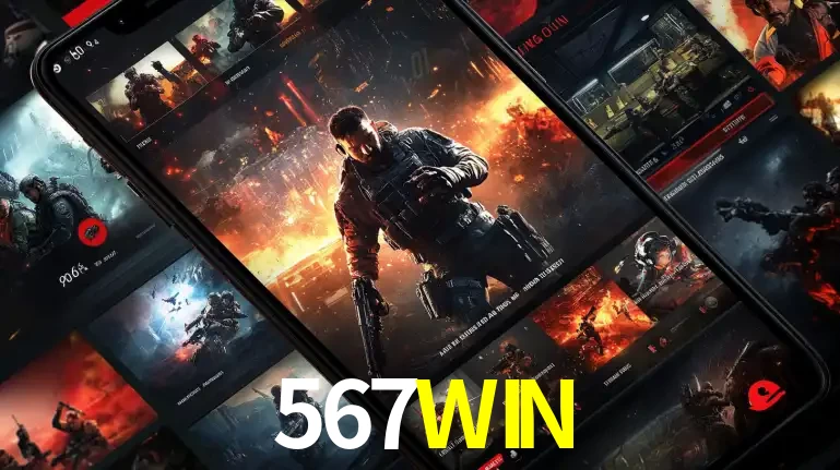 Tela de um celular exibindo uma galeria de jogos de tiro com temática militar, mostrando a variedade de e-sports disponíveis para apostas na plataforma de entretenimento 567WIN.